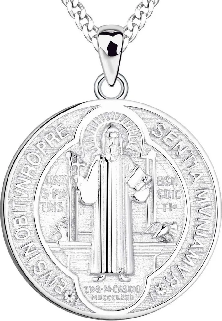 Pendentif Saint Benoît pour femme en argent massif et or jaune 18k