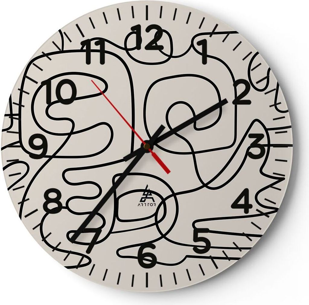 Wanduhr - Rund - Glasuhr - Linien Figuren Formen - 40x40cm - Schleichendes Uhrwerk - Lautlos - zum Aufhängen bereit - Dekoration Modern - Wanddeko...
