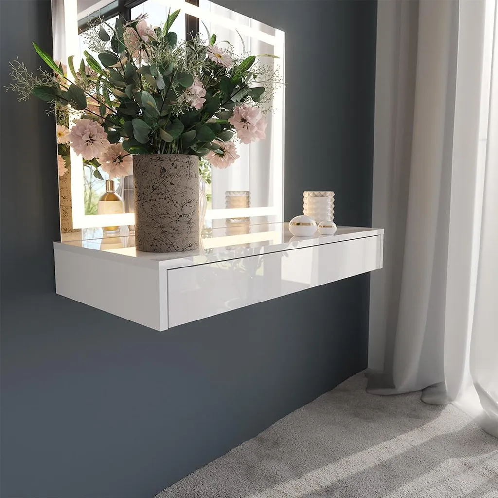 Petite Coiffeuse 80cm Vicco Sherry Blanche Brillant : Gain de Place - 4