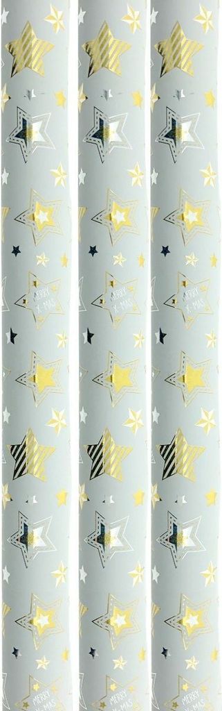 Gold Star Geschenkpapier – Weihnachtspapier für Weihnachten – 3 Meter x 70 cm – 3 Rollen