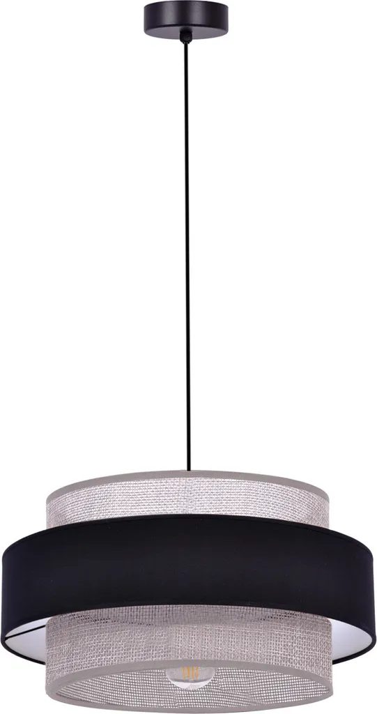 Suspension DOKA Kaja Noir et Gris en Tissu 1xE27 100x40cm Design Chic