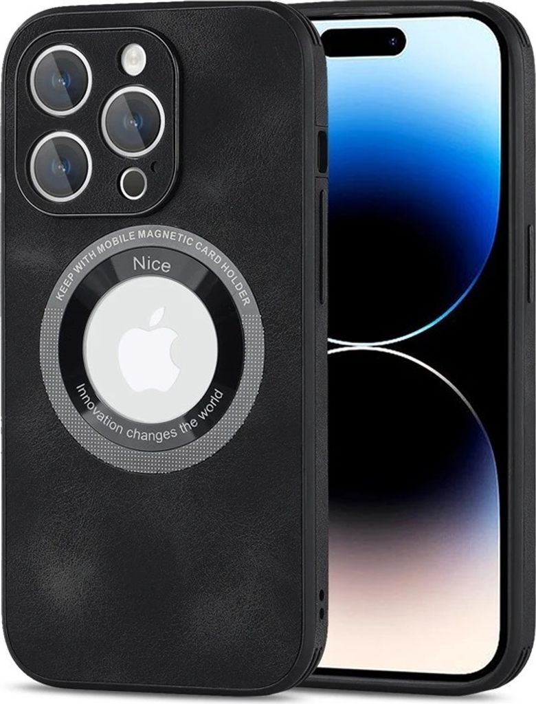 MagSafe Hülle für iPhone 14 Pro Handy Schutz Silikon Magnet Case Tasche Kunstleder - SCHWARZ
