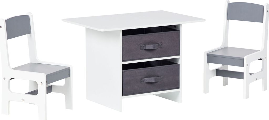 BELIANI Kindertisch mit 2 Stühle Weiß und Grau MDF mit zwei Vliesstoffboxen Stilvolles Jugendzimmer Kinderzimmer