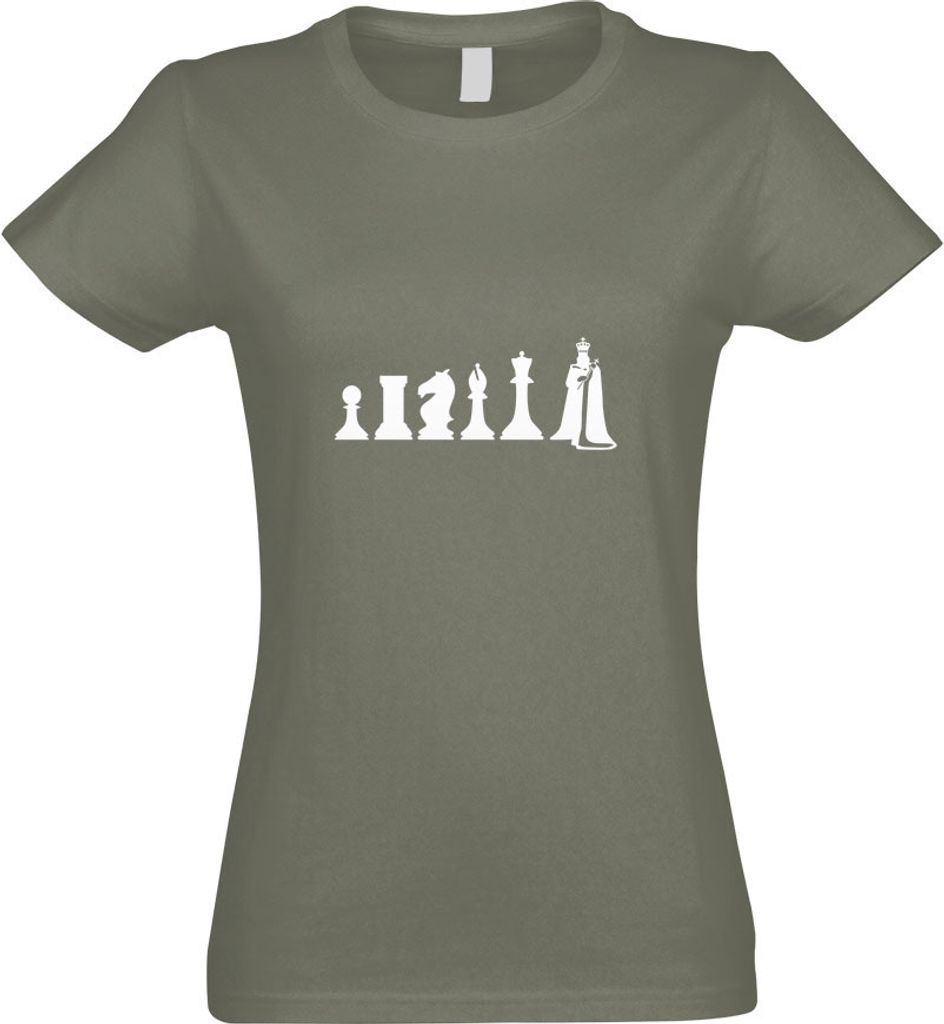 Kiwistar - T-Shirt tailliert - Damen - Olive - Schach Spiel Evolution - mit Motiv Bedruckt - Funshirt Design - Sport - Freizeit - Damen - L