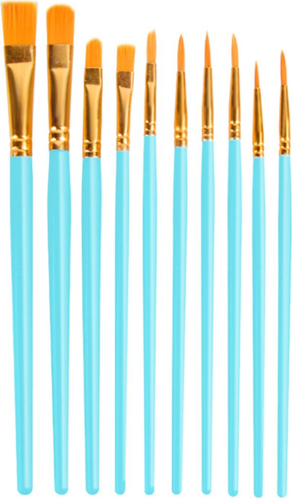 10 teile/satz Malerei Pinsel Weichen Borsten Wiederverwendbare Kunststoff Stift Körper Künstler Pinsel Nylon Gouache Pinsel für Kind-Himmelblau