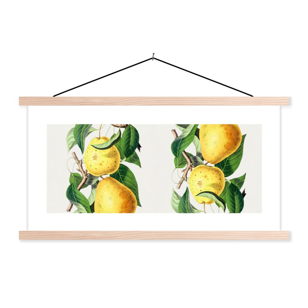 MuchoWow Textilposter Birnen - Obst - Lebensmittel 120x60 cm mit holzfarbenen Rahmen - Klemmleiste