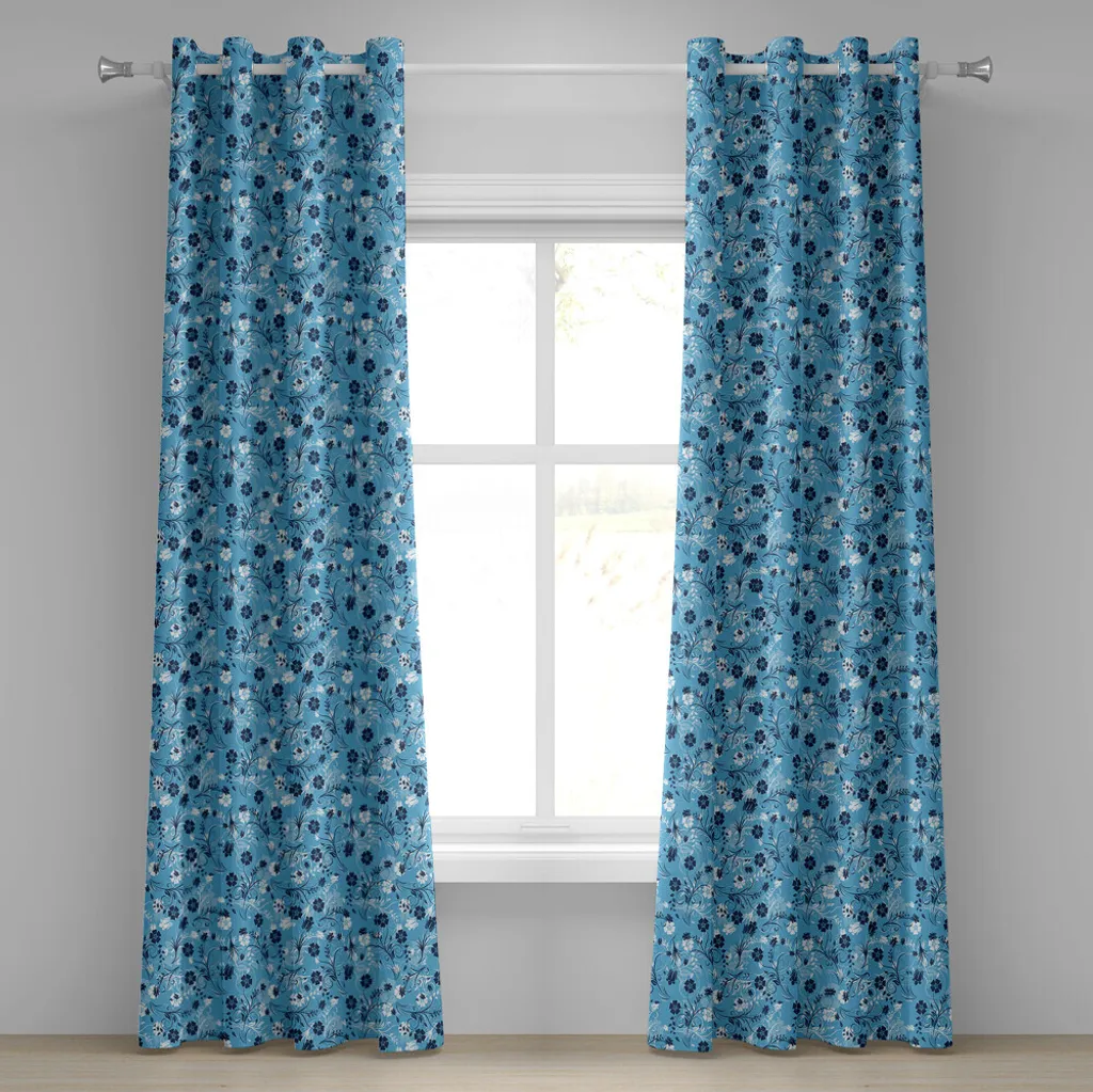Rideau motif pétales de fleurs bleu marine à œillets 280 cm x 175 cm