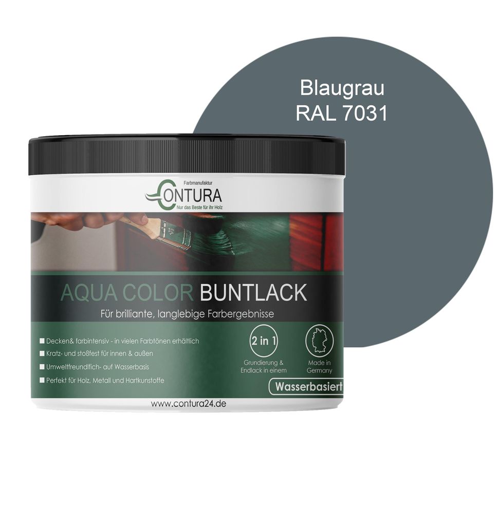 Contura 250ml. Buntlack Lackfarbe Lack Außen Innen Holz Metall Farbe Holzlack Möbellack - RAL 7031 Blaugrau