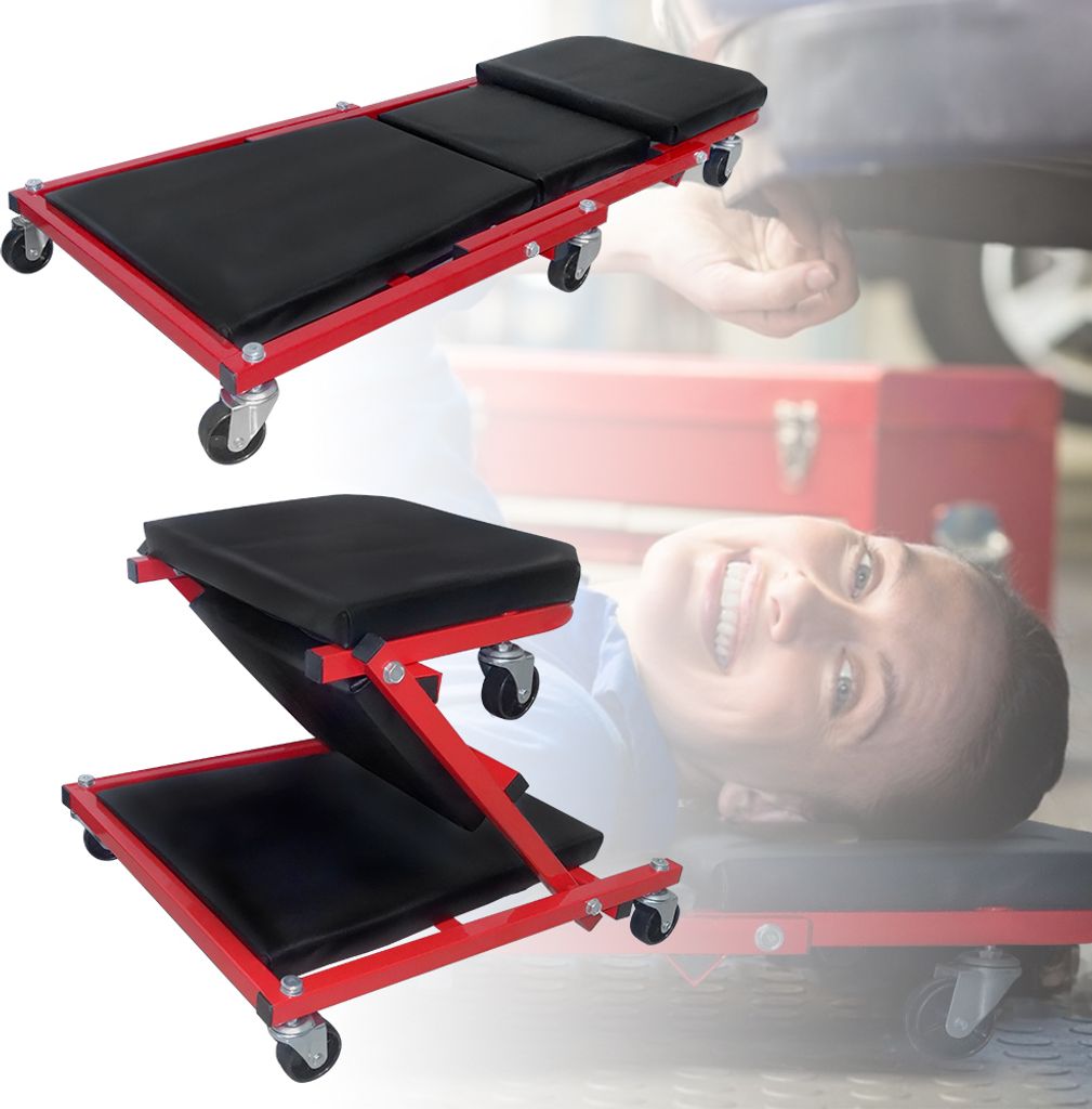 VA-Cerulean 2-in-1 Werkstatt Rollbrett Werkstatthocker Werkstattliege Montageliege mit 360° Rollen bis 150 kg