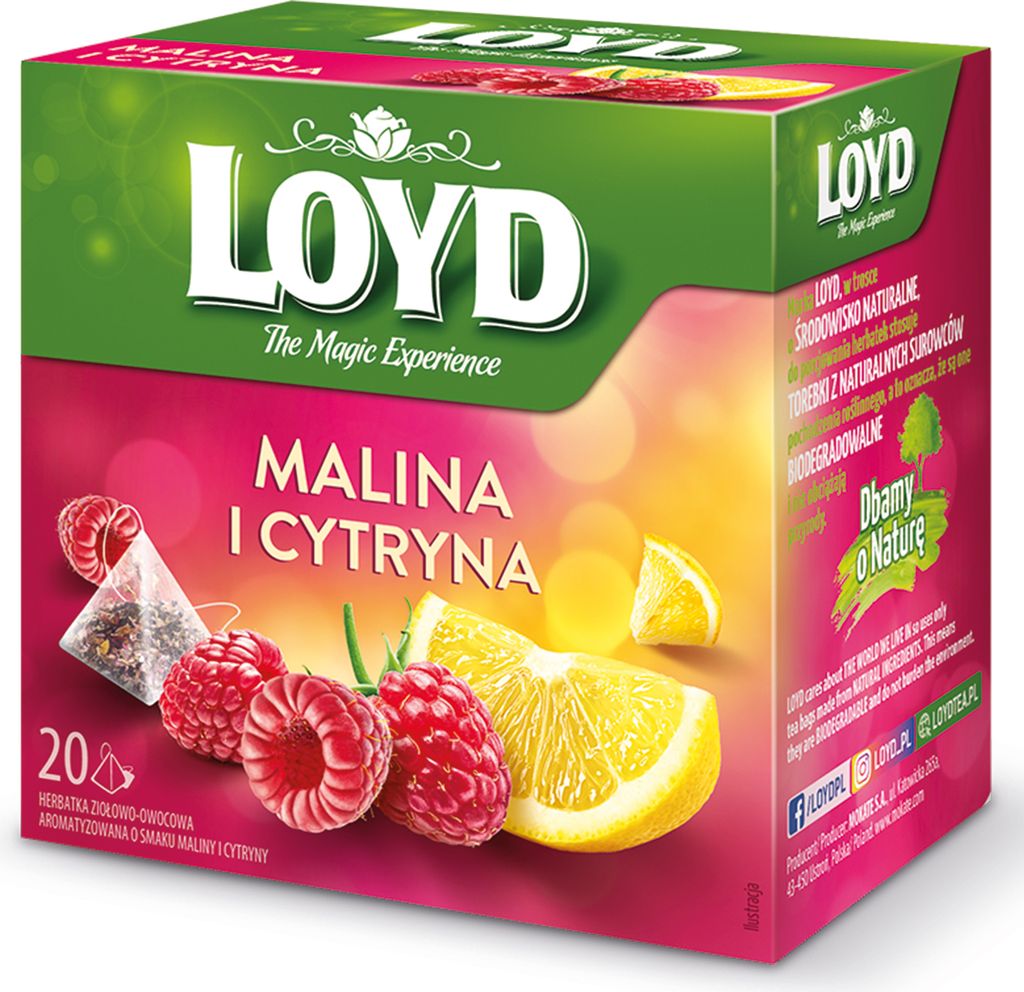 Ovocný čaj Loyd malina a citrón 20 vrecúšok Obrázok produktu 