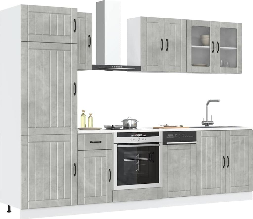 Hochwertigen Möbel 8-tlg. Küchenschrank-Set Kalmar Betongrau Holzwerkstoff - Küchenschränke - 158854