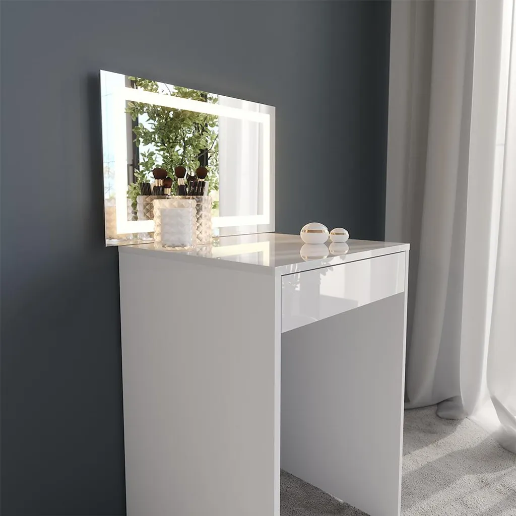 Coiffeuse Vicco Sherry blanc brillant 51,4cm miroir LED modèle 57674 - 4