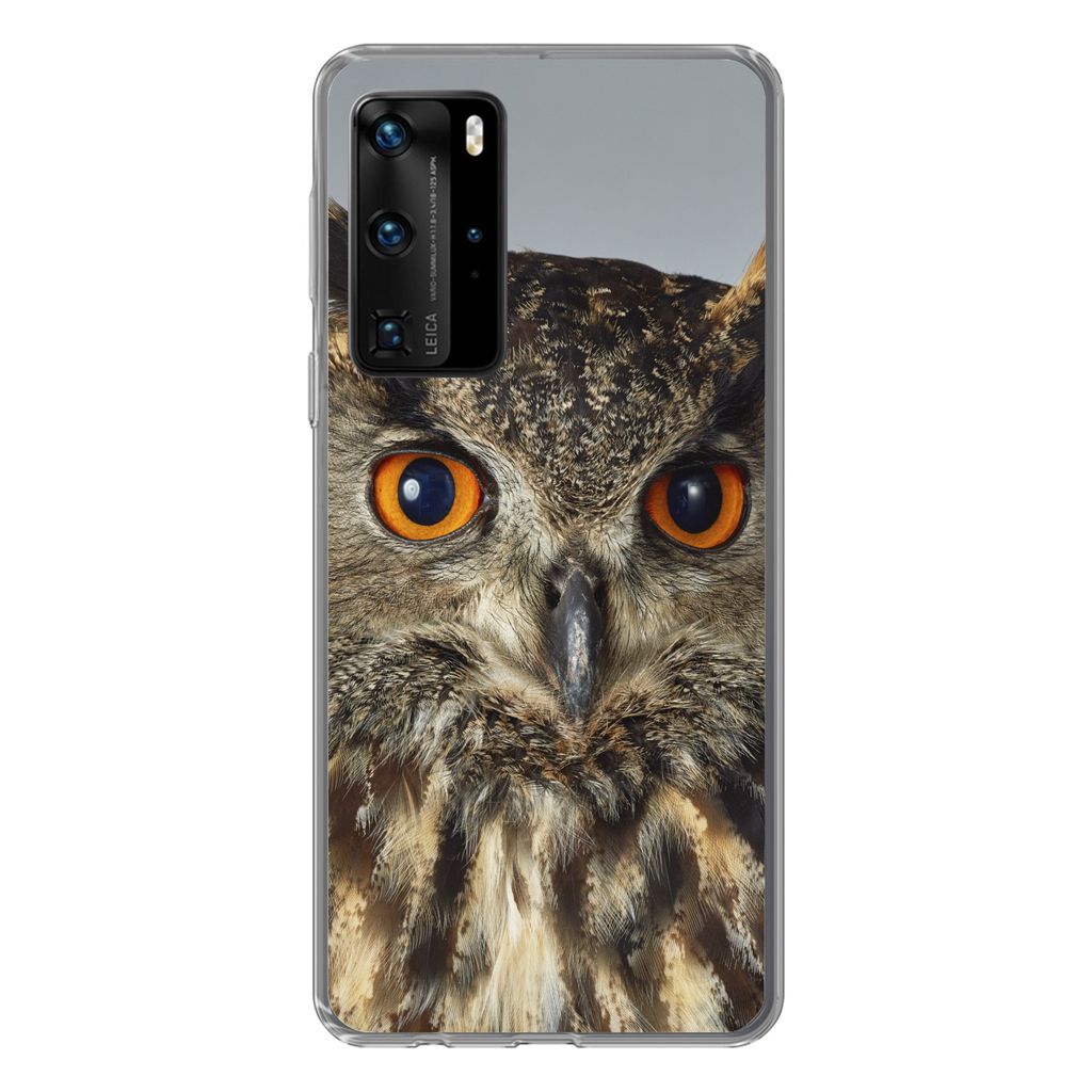 MuchoWow Handyhülle Schutzhülle Hülle für Huawei P40 Pro Braune Eule mit hellblauem Hintergrund Silikon Softcase Handy Hülle - Schutz