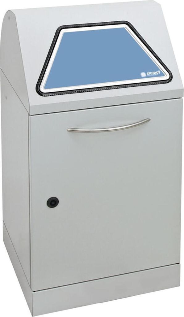 Abfallbehälter mit verzinktem Stahleinsatz | 45 Liter, HxBxT 80x40x38cm | Brandschutzklasse A1 | Lichtgrau mit Klappenaufkleber in 4 Farben