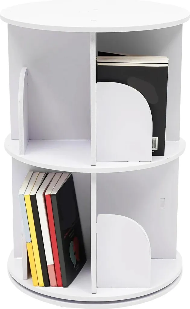 Bibliothèque pivotante 360° en bois blanc et nappe de luxe - 2 étages