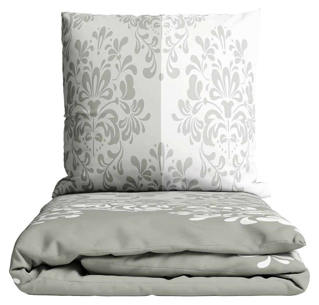 Biber Bettwäsche 240x220 cm + 2x(80x80 cm) Doppelbett Ornamente Beige Taupe Warm Reißverschluss Pflegeleicht Winterbettwäsche