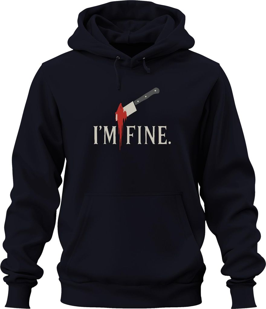 I'm fine blutiges Beil Horror Halloween sarkastisch düster Crime Uni Hoodie Kapuzenpullover, Navy, S