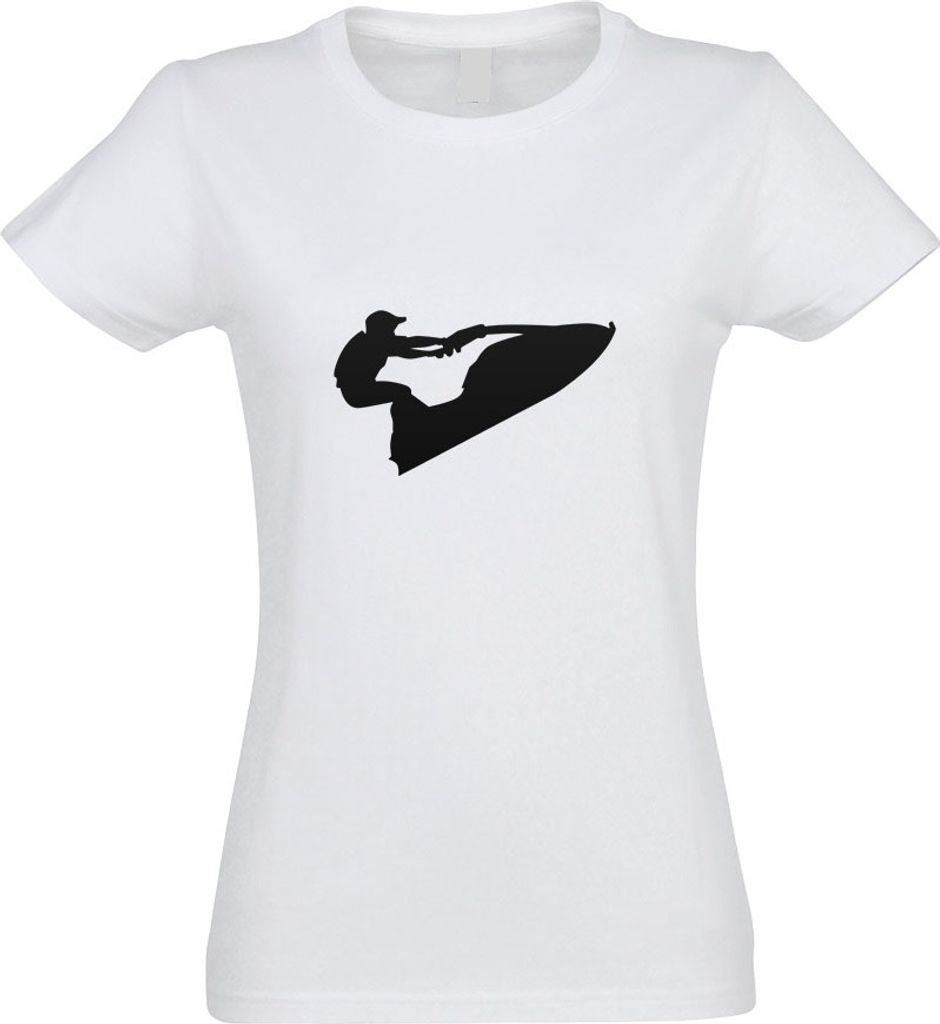 Kiwistar - T-Shirt tailliert - Damen - Weiss - Jet-Ski Jetboot Fahrer Figur - mit Motiv Bedruckt - Funshirt Design - Sport - Freizeit - Damen - M