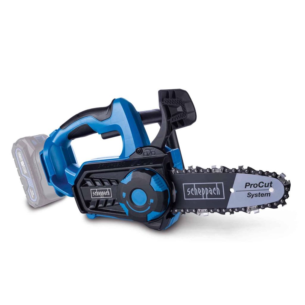 Scheppach Akku Kettensäge BC-TCS200-X - Brushless | Schnittlänge 17,5cm | Schwertlänge 20cm (Procut) | 7m/s Schnittgeschwindigkeit