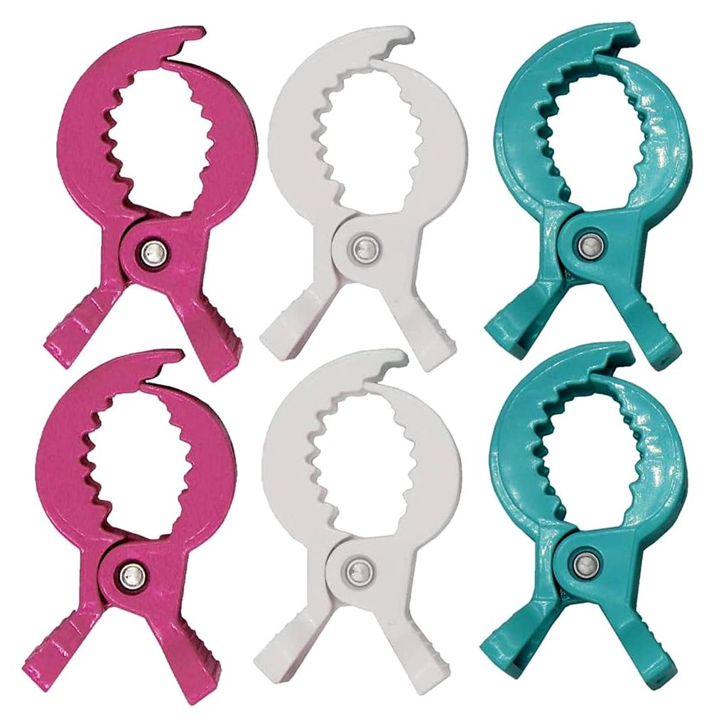 6er Set Klammerclips für Kinderwagen zur Befestigung von Musselintüchern, Abdeckungen, Decken oder Spielzeug