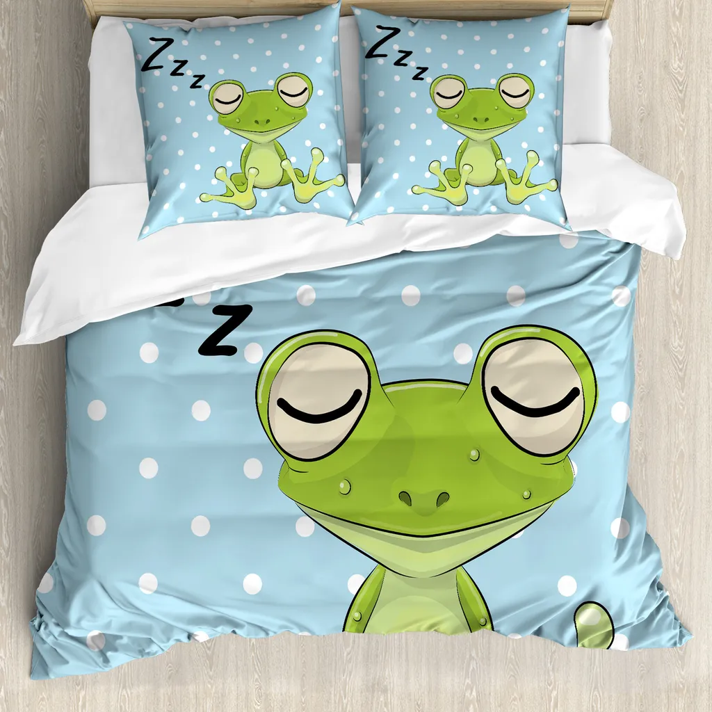 Housse de couette 155x220 cm pour chambre d'enfant et ado, motif grenouille