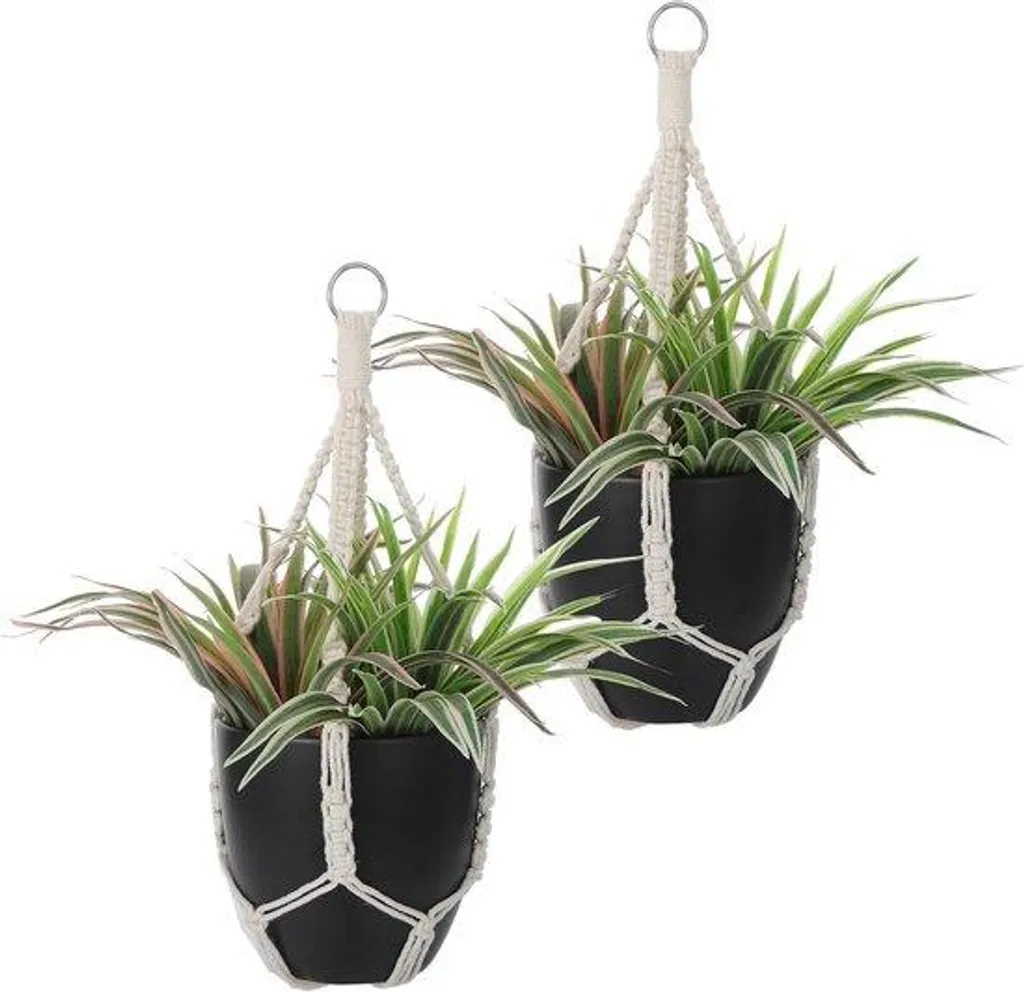 Suspension Macramé en Corde de Coton Beige pour Pot de Fleurs