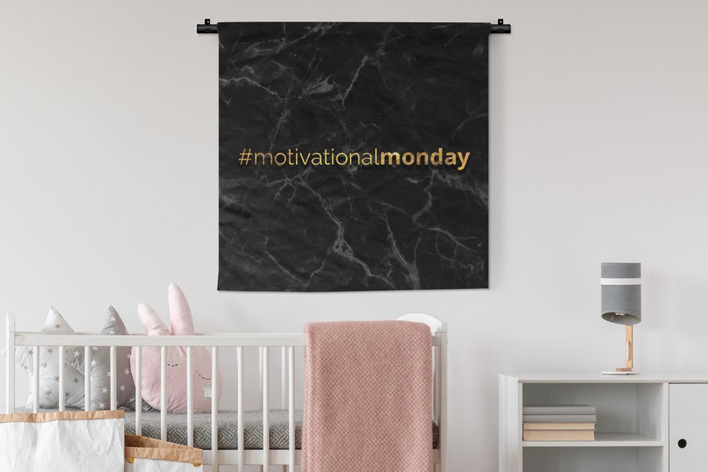 MuchoWow Wandteppich Wandbehang Zitate - Motivation - Marmor - Gold 90x90 cm Tapisserie Dekoration Wandtuch - Wandaufhänger
