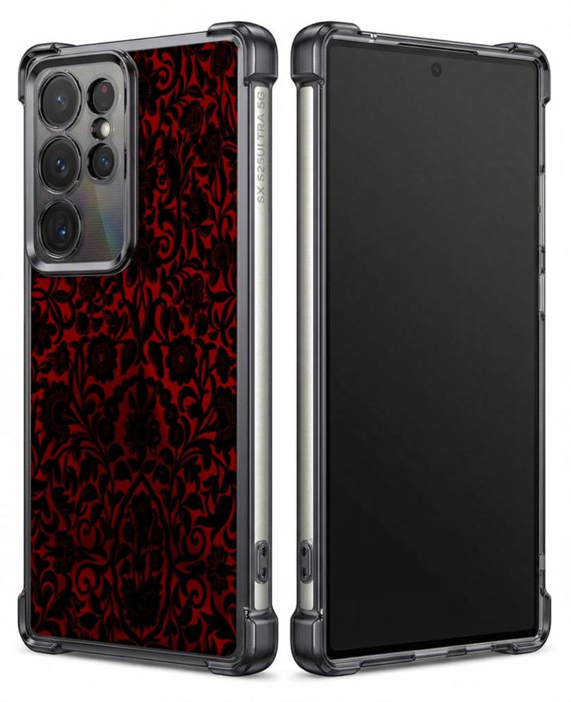 Personalisierte Hülle mit Bild für Samsung Galaxy S26+ Elektroplattiert TPU Stoßdämpfer Handyhülle mit Rotes Damastmuster-Design