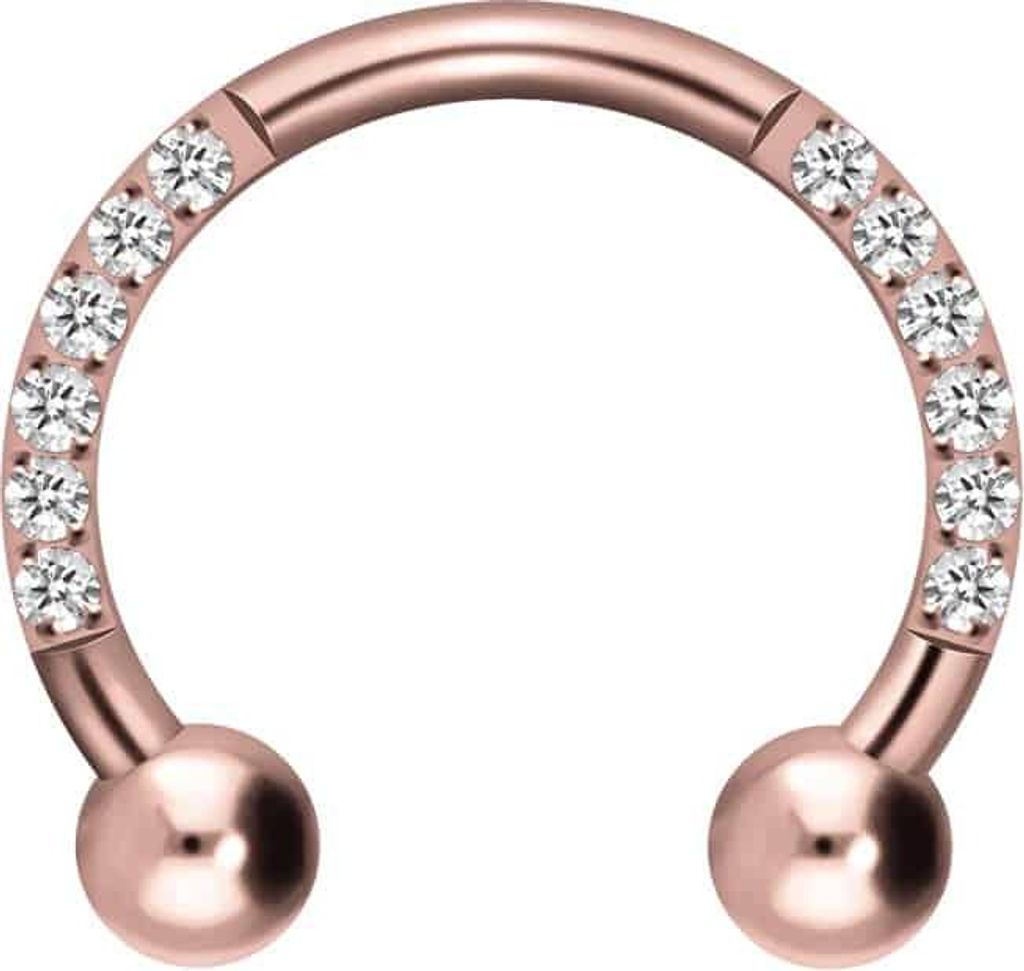 Ohrpiercing, Nasenpiercing, Septum Piercing Titan Hufeisenring EINGEFASSTE KRISTALLE RoséGold Innendurchmesser: 10 mm
