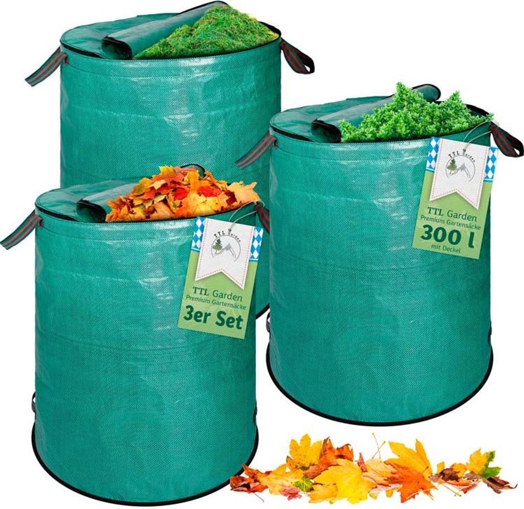 TTL GARDEN Gartenabfallsack 3er Set 300L grün Gartensack Produktbild 