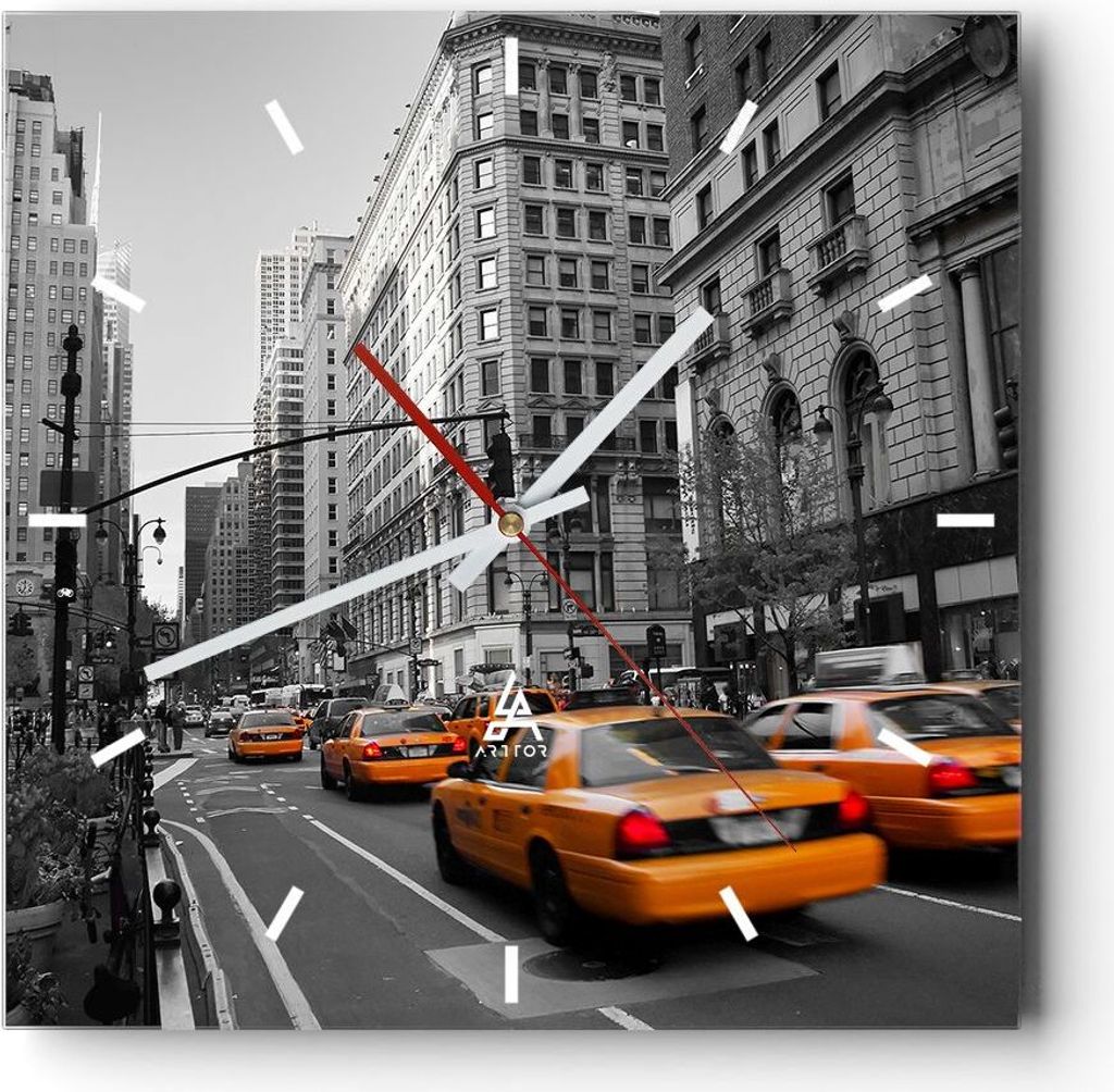 Wanduhr - Quadrat - Glasuhr - Amerika New York City Straße Produktbild 