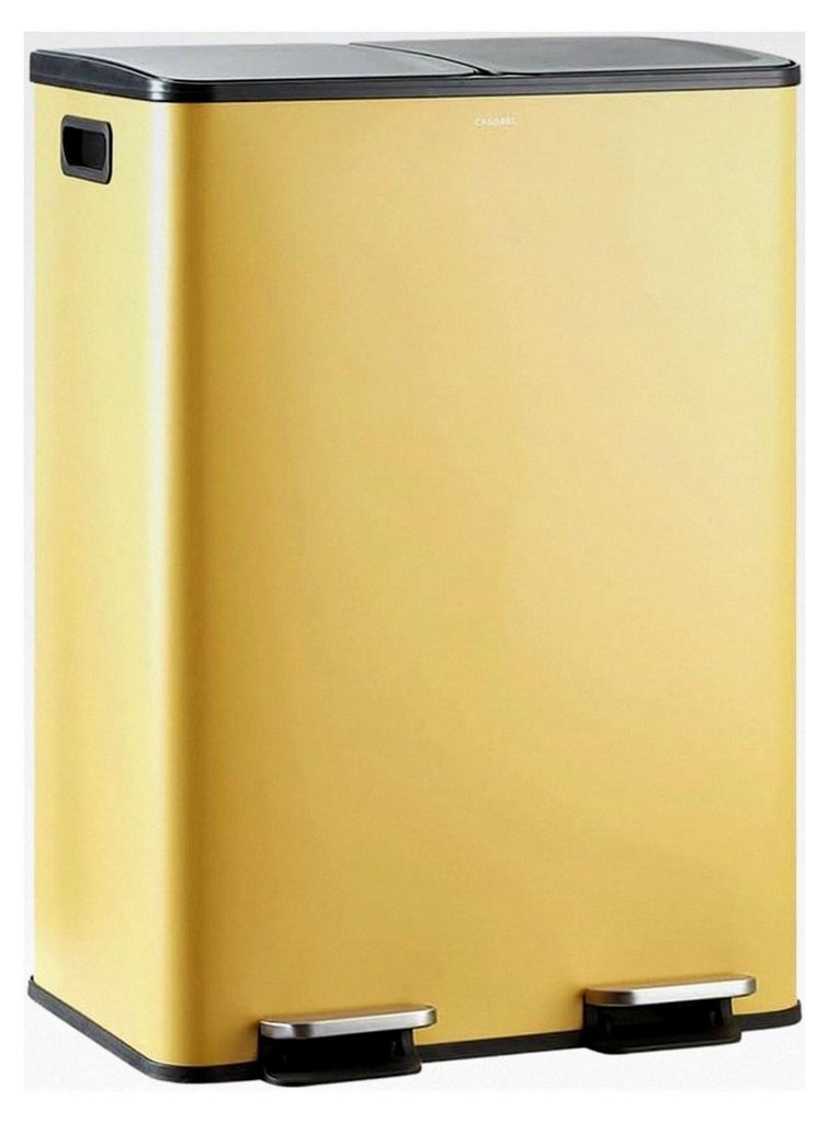 Mülleimer Küche mit Mülltrennung 60L – 2x30L Doppelkammer mit Pedal, Edelstahl Ocker, Abfalleimer mit 2 Fächern, Doppelmülleimer, Geruchsdic...