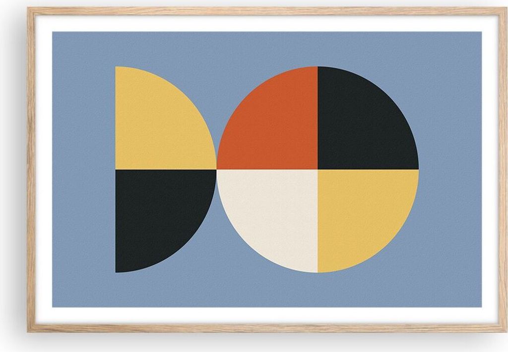 Gerahmtes Poster - Rahmen in heller Eiche - Stück Geometrisch Rad - 91,5x61 cm - Wand Bild - Wanddeko - Wandbilder - Kunstposter - Wandposter - Bi...