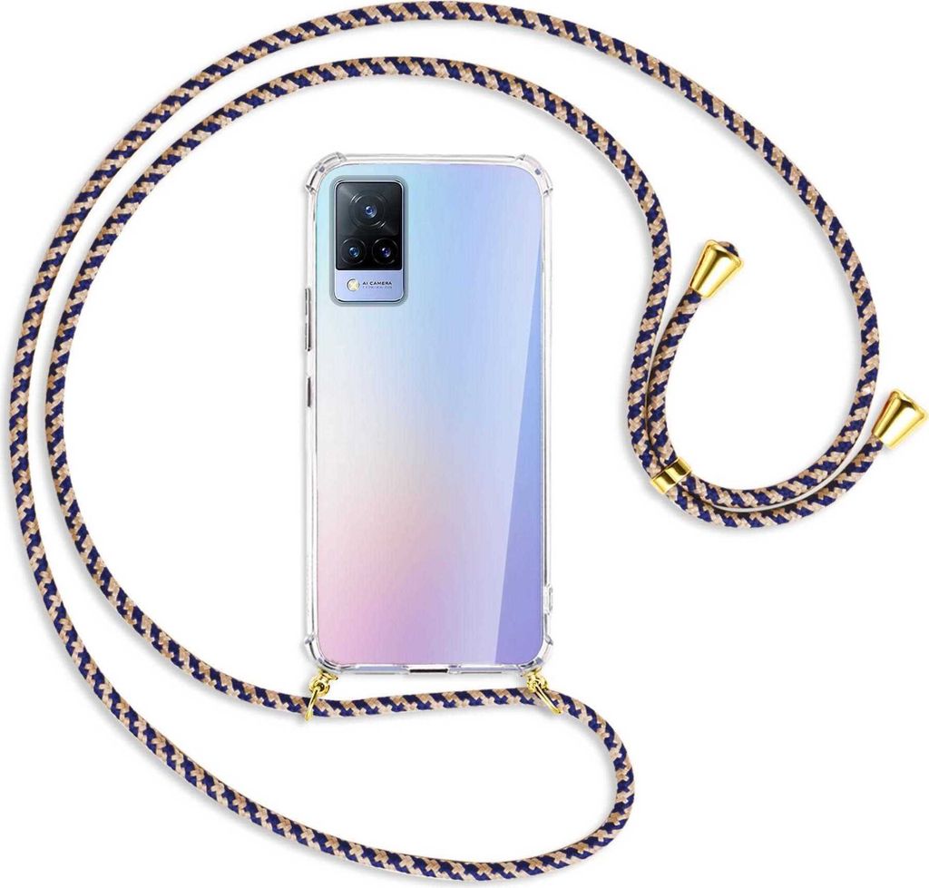 Handykette Backcover-Schutzhülle mit Band (Metall goldfarben) für vivo V21 4G (V2066) / 5G (V2050) - blau+beige