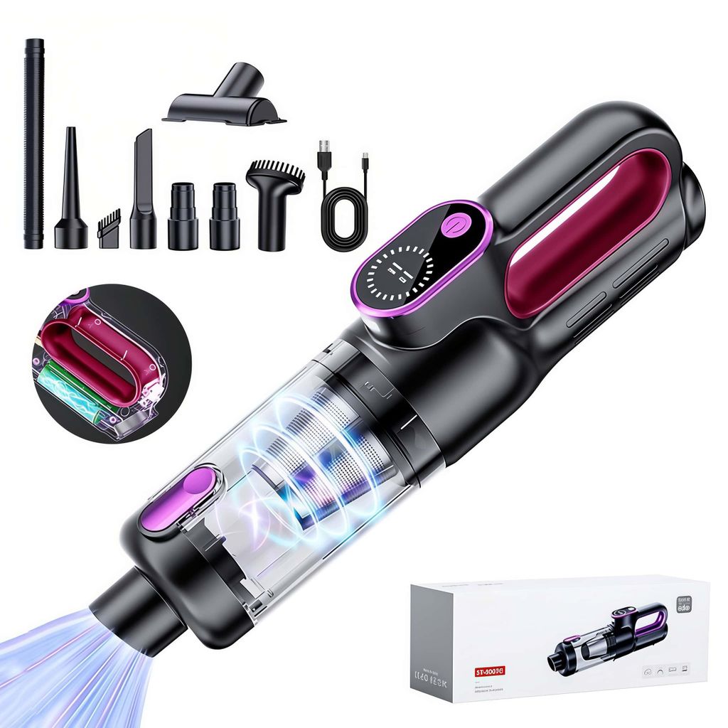 Handstaubsauger Akku, 12000Pa Autostaubsauger, 2 in 1 Staubsauger mit integrierter LED-Leuchte und bürstenlosem Motor für Auto, Haushalt, Büro