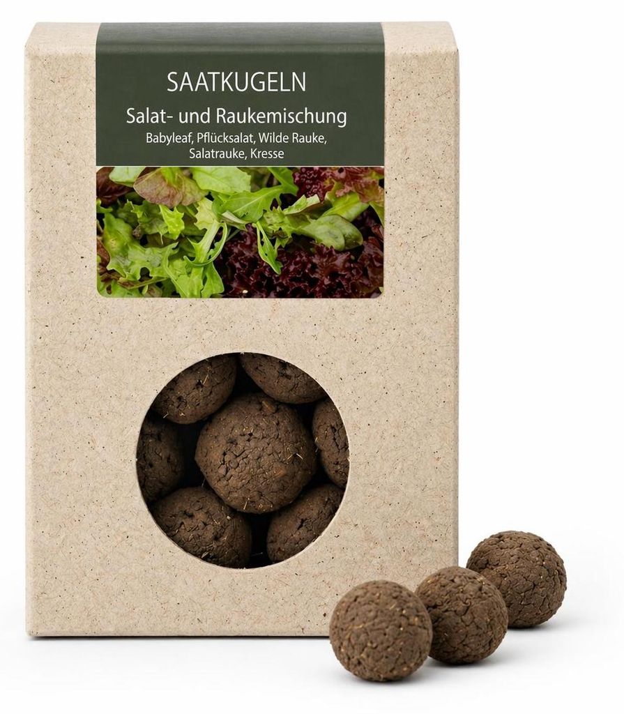 20 Stück Saatkugeln Salat- und Raukemischung – Babyleaf, Pflücksalat & Kresse