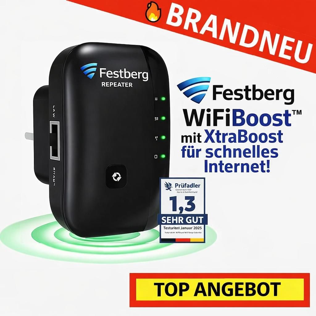 Festberg WifiBoost Wifi Extender Wlan Repeater Booster, XtraBoost für Internet!