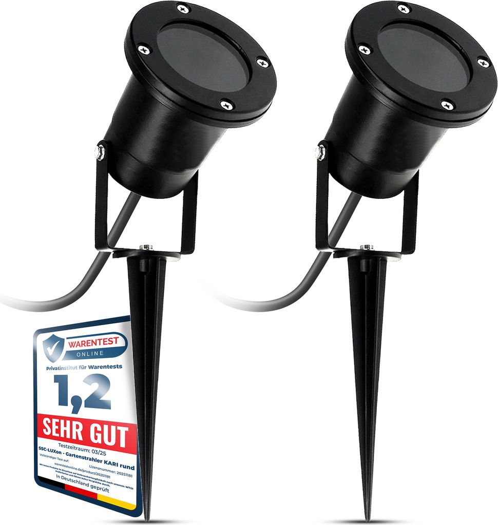 SSC-LUXon KARI 2 Stück LED Gartenstrahler mit Erdspieß für außen in schwarz - mit 3W GU10 LED neutralweiß - Spot Gartenleuchte Kopf schwenkbar