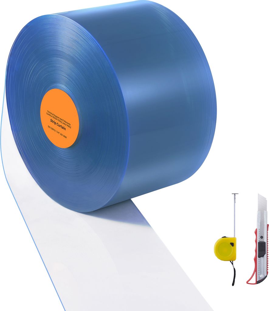 SucceBuy-Streifenvorhang, 164' Länge x 8" Breite x 0,08" Dicke, durchsichtige, glatte PVC-Streifenvorhang-Tür-Großrolle, Kunststoff-Türstreifen...
