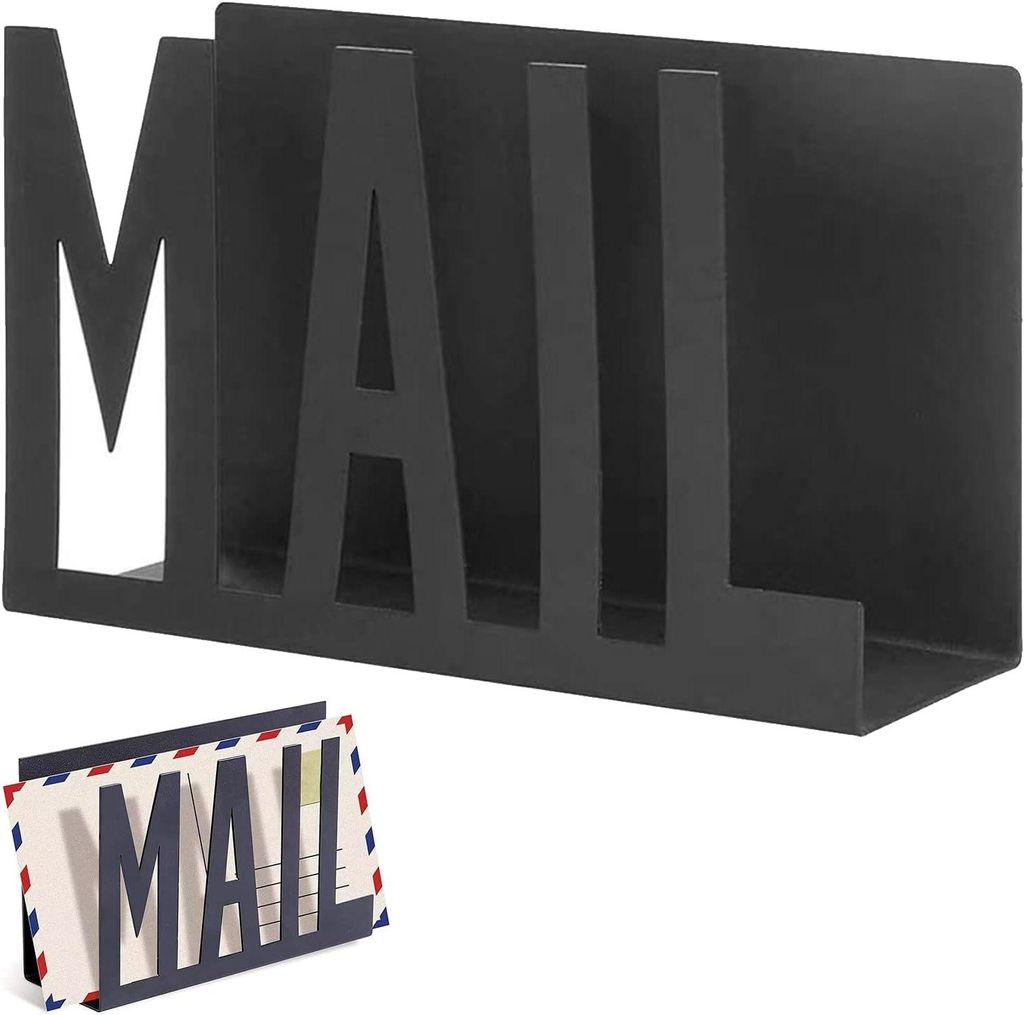 Briefsortierer und Dokumentenhalter aus schwarzem Metall mit Briefaussparung für Büro oder Schule