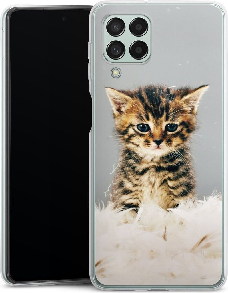 DeinDesign Handyhülle für Samsung Galaxy M53 5G Silikon Hülle Case Smartphone Schutzhülle Feder Haustier Katze