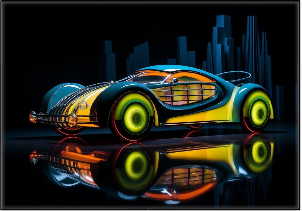 Wallario Wandbild Retrowave-Renner, Größe: 70,30 x 100,30 cm, Poster mit schwarzem Aluminiumrahmen