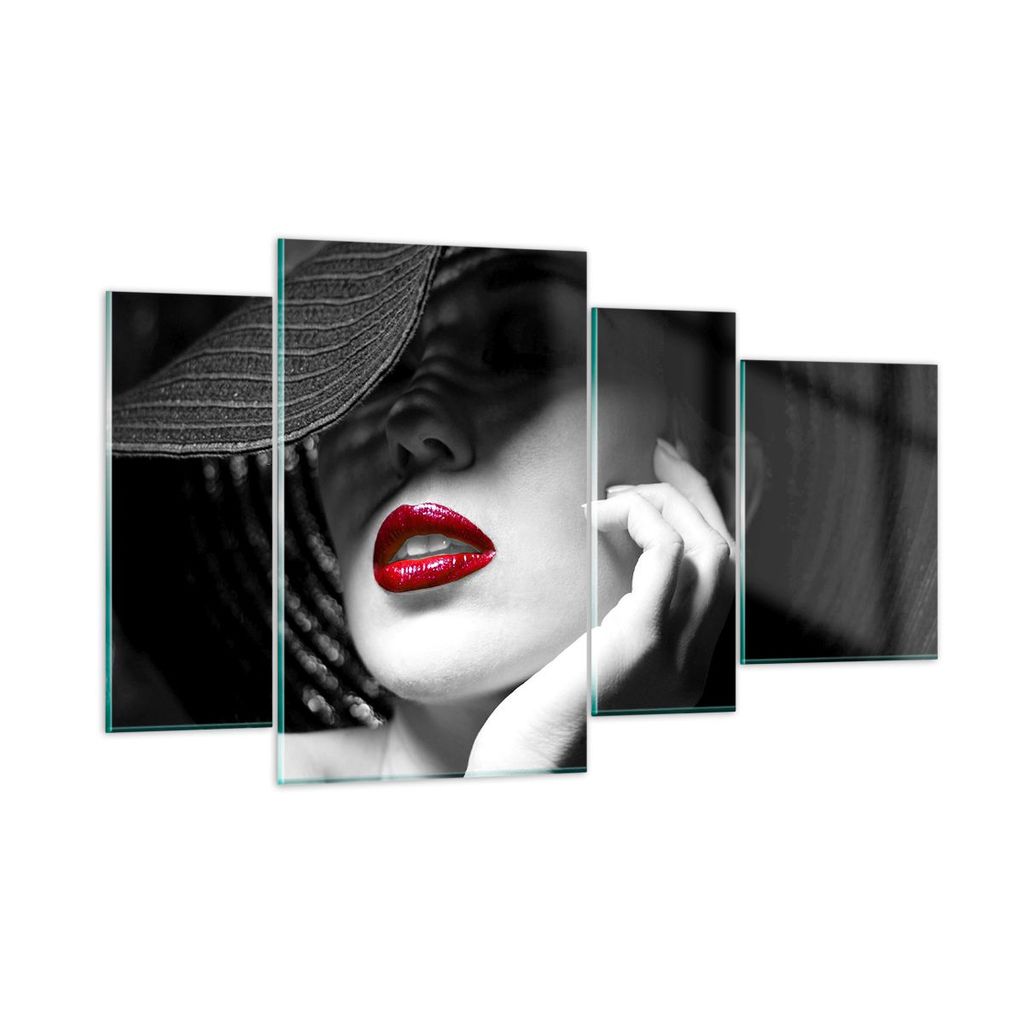 Bilder auf glas - Frau Gesicht Lippen - 120x70cm - Glasbilder - Wandbilder - Kunstdruck - zum Aufhängen bereit - Wanddekoration aus Glas - Glas Bi...