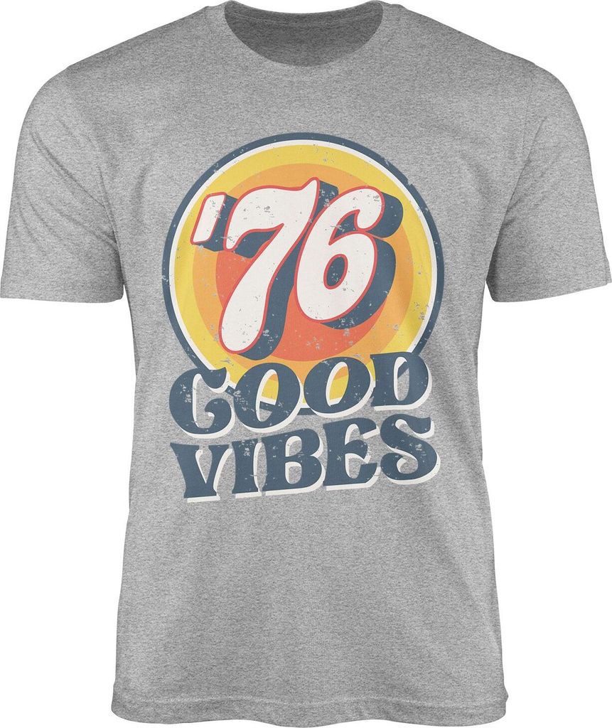 Herren T-Shirt Sommer Good Vibes 70er Jahre Retro Print Hippie Style Fashion Streetstyle Neverless grau XL