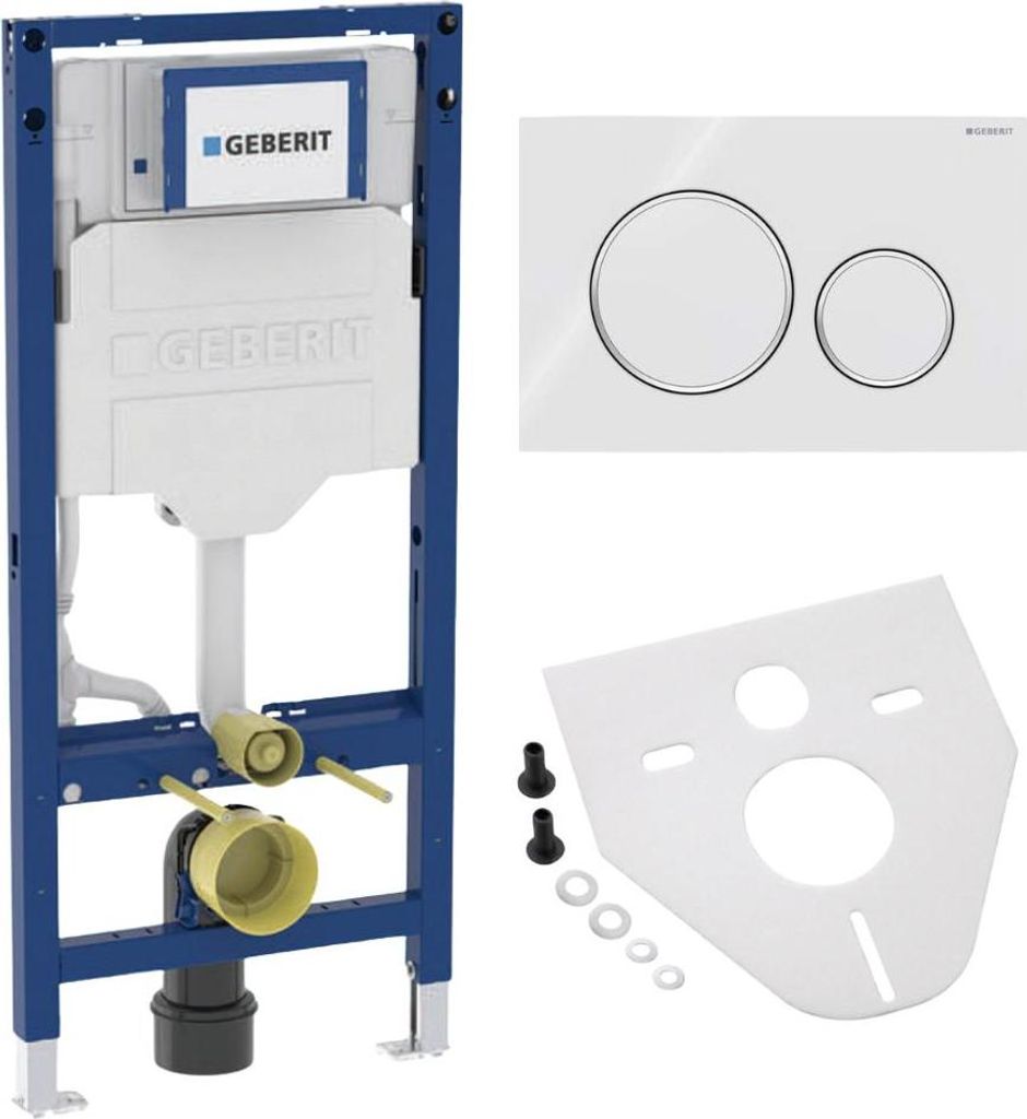 BADfabrik24 Geberit Duofix Vorwandelement 112 cm mit Sigma UP-Spülkasten 12 cm + Sigma20 Betätigungsplatte Weiß / Hochglanz Verchromt inkl. Mont...