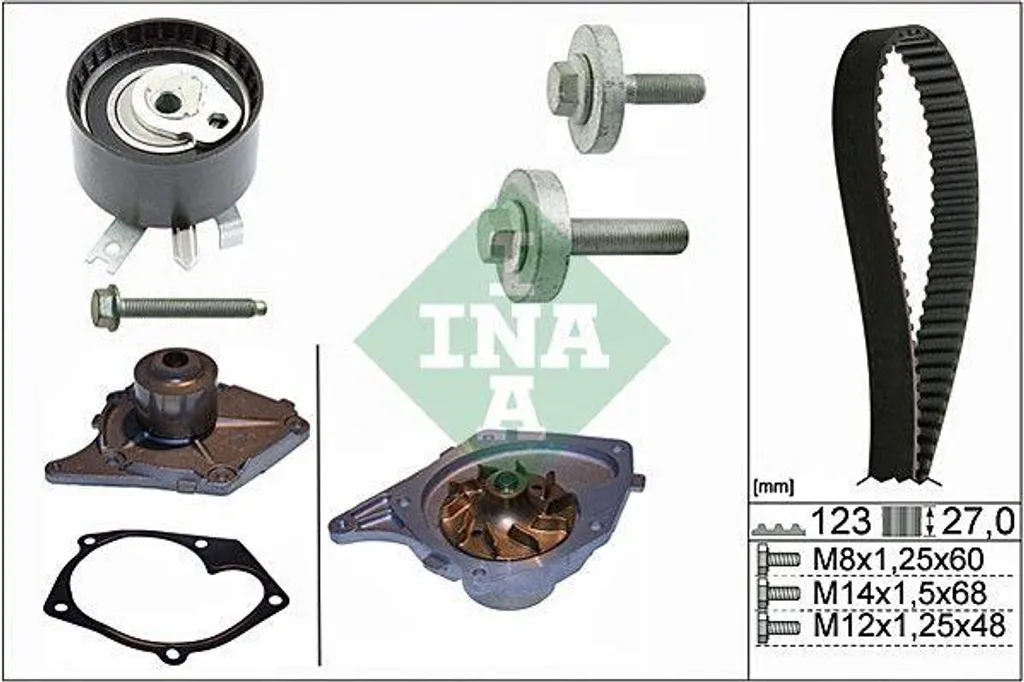 Pompe à eau et kit de courroie de distribution OE 130704805R INA