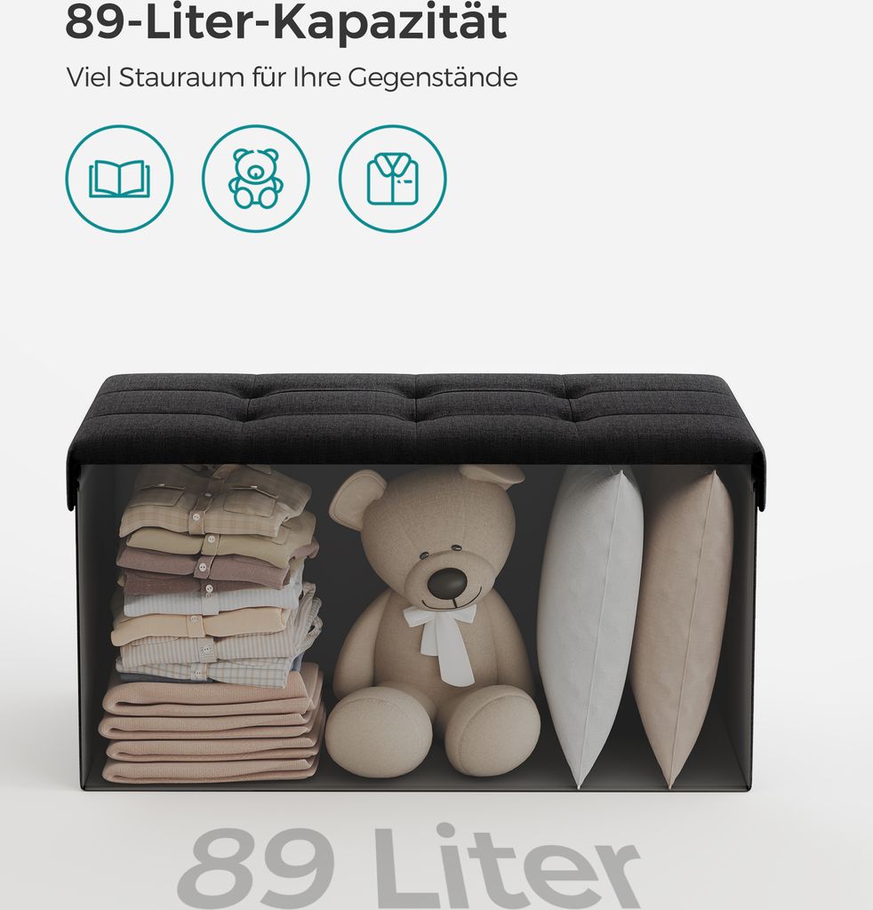 SONGMICS 76cm Sitzbank mit Stauraum, klappbare Sitztruhe, Produktbild 6