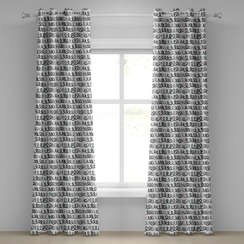 ABAKUHAUS Abstrakt Ösenvorhang, Gelegentliche gelockte Streifen-Skizzen-Art-Ornamental-Illustrations-Schmutz-Entwurf, Dekorative 2-Panel-Fenstervo...