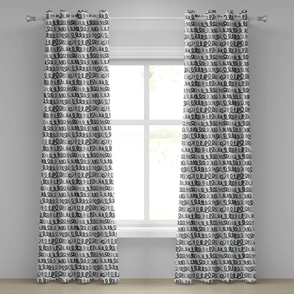 ABAKUHAUS Tenda con occhielli astratta, disegno ornamentale con strisce ondulate occasionali, illustrazione decorativa, design sporco, tende decorative a 2 pannelli per finestre, 280 cm x 175 cm, tortora scuro azzurro pallido