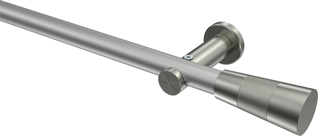 Interdeco Gardinenstange / Vorhangstange Silbergrau / Edelstahl-Optik, Typ Platon Tanara (Konus) ohne Ringe, 20 mm Ø 1-läufig, 140 cm